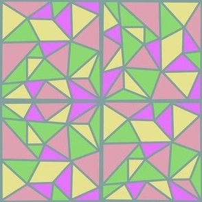 Geometric triangle square tiles in pastel peach yellow green lilac