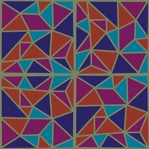 Geometric triangle square tiles in dark purple blue orange