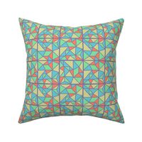 Geometric triangle square tiles in pastel blue yellow orange lime 