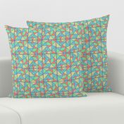 Geometric triangle square tiles in pastel blue yellow orange lime 