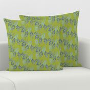 Simple Round Leaves Botanical in Textured Blue on Olive Green Medium