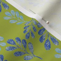 Simple Round Leaves Botanical in Textured Blue on Olive Green Medium