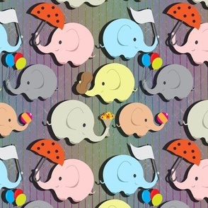 Cartoon elephants on subtle rainbow background