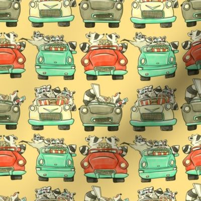 Racoon cinema party retro vintage style seamless pattern design