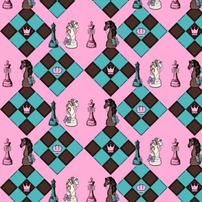 Chess Horses Pink & Teal