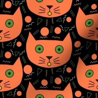Surprised Orange Kitty Cat Polka Dot on Black - Medium