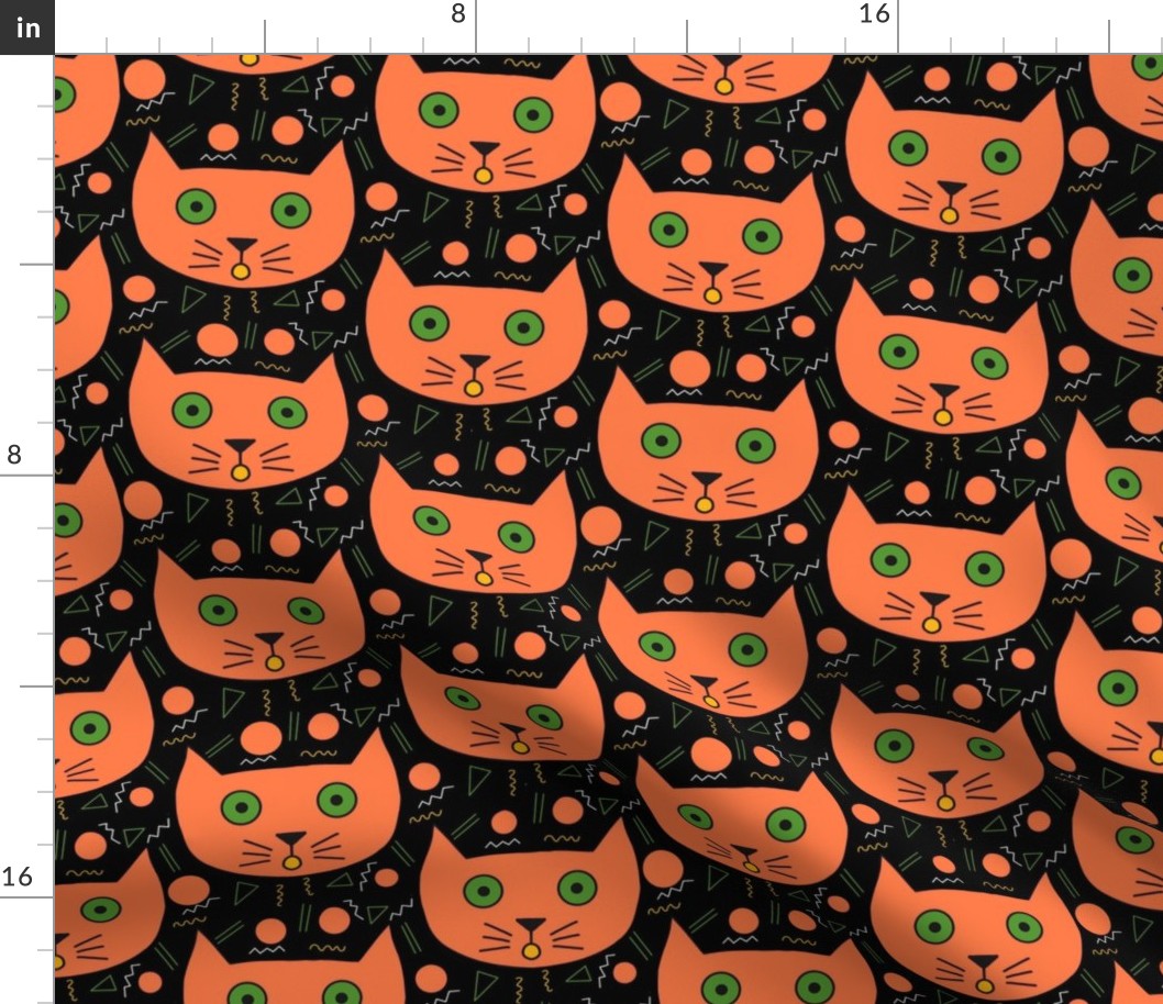 Surprised Orange Kitty Cat Polka Dot on Black - Medium