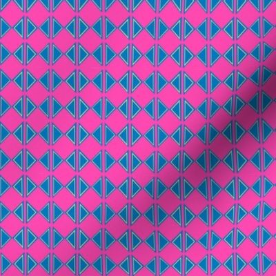 Geometric Blue Triangles on Hot Pink Grid  Small