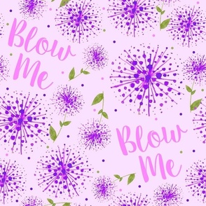 Bigger Scale Blow Me Funny Sarcastic Adult Humor Watercolor Purple Dandelion Flowers on Lavender Pink