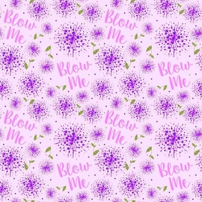 Smaller Scale Blow Me Funny Sarcastic Adult Humor Watercolor Purple Dandelion Flowers on Lavender Pink