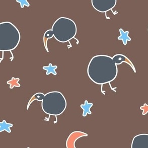 012 - Take a Hike: night time kiwi under a starry night:  medium scale for apparel and soft furnishings