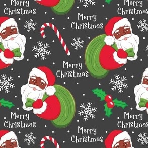 African American black Santa Merry Christmas gray