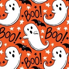 cute hand-drawn halloween ghosts retro orange