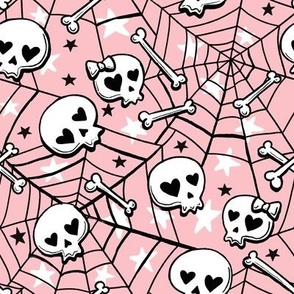 cute hand-drawn skulls halloween blush pink