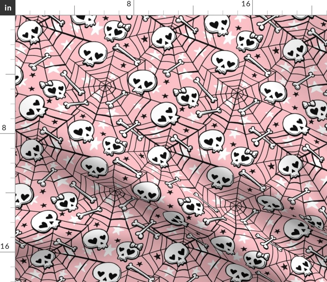 cute hand-drawn skulls halloween blush pink