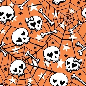 cute hand-drawn skulls halloween orange