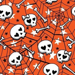 cute hand-drawn skulls halloween pumkin orange