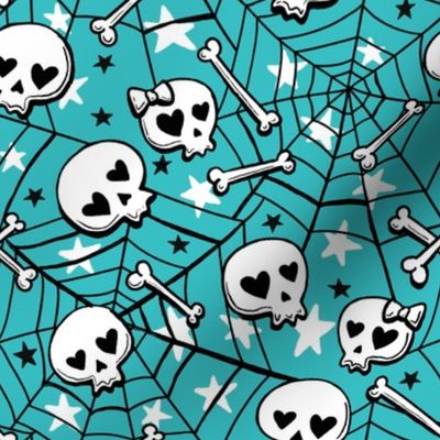 cute hand-drawn skulls halloween turquoise