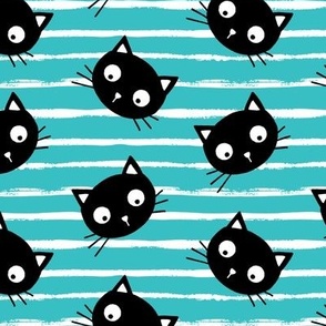 cute black cat head with stripes turquoise