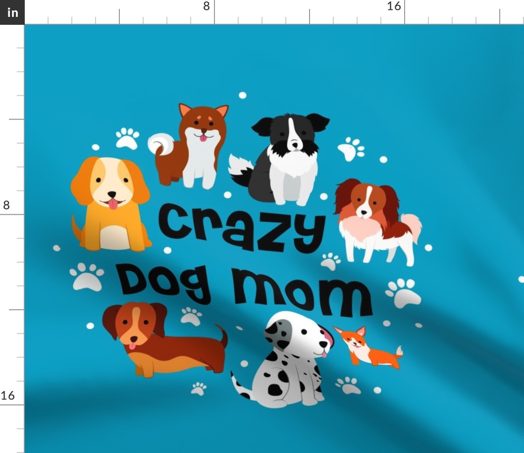 18x18 Panel Crazy Dog Mom for DIY Throw Pillow or Cushion Cover