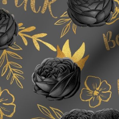 Large Scale Boujee as Fuck Sarcastic Adult Funny Sweary Black Roses and Gold Leaves