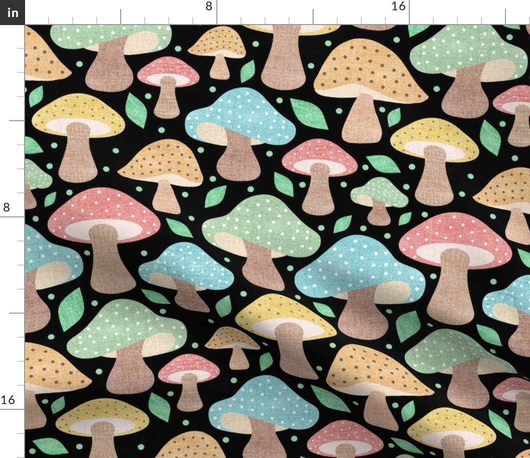 Large Scale Mushroom Forest on Black Background