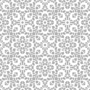 Bigger Scale Lace Floral White on Soft Grey Dainty Damask Eyelet