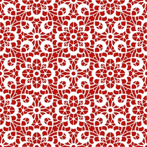Bigger Scale Lace Floral White on Red Dainty Damask Eyelet