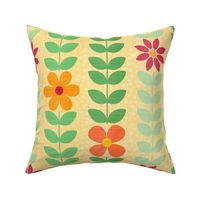 Large Scale Summer Scandi Vine and Flowers Fall Leaves and Blooms in Red Orange Gold on Butter Yellow