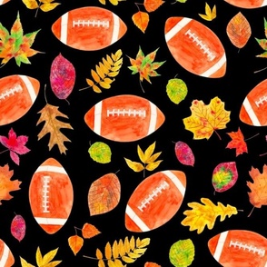 Large Scale Fall Football with Watercolor Autumn Leaves