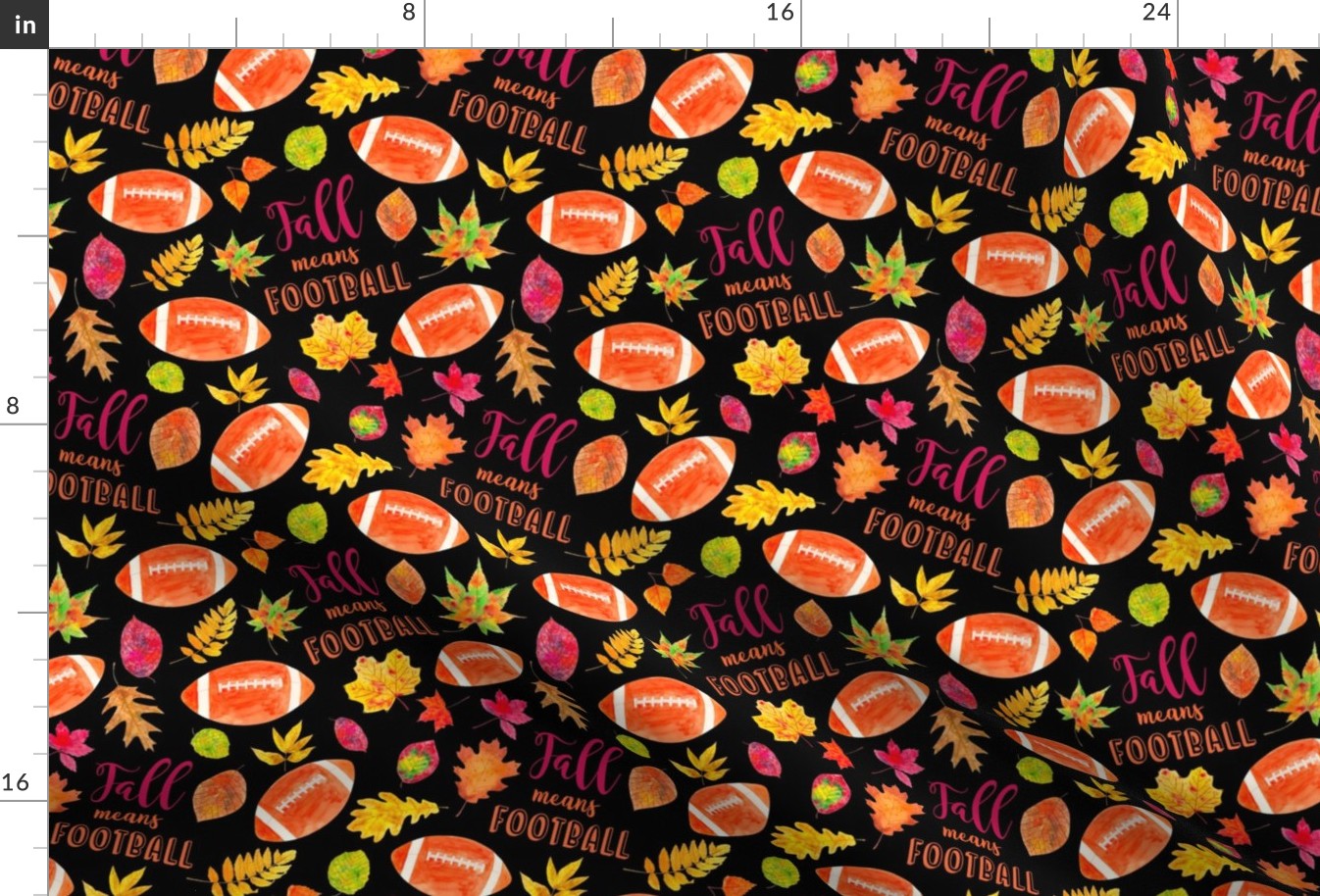 Large Scale Fall means Football with Watercolor Autumn Leaves