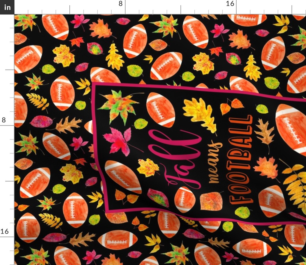 Large 27x18 Fat Quarter Panel for Tea Towel or Wall Art Hanging Fall means Football with Watercolor Autumn Leaves