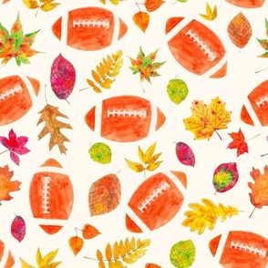 Large Scale Fall Football with Watercolor Autumn Leaves