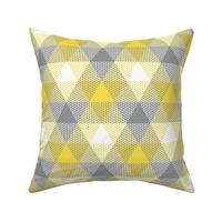triangle plaid in yellow, grey and white