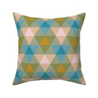 triangle plaid in mustard yellow, lagoon teal and cotton candy pink