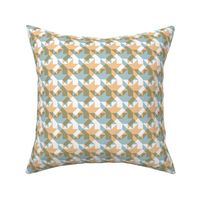 quilter's houndstooth - sunset peach and malibu blue