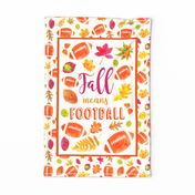 Large 27x18 Fat Quarter Panel for Tea Towel or Wall Art Hanging Fall means Football with Watercolor Autumn Leaves