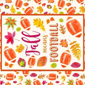 Large 27x18 Fat Quarter Panel for Tea Towel or Wall Art Hanging Fall means Football with Watercolor Autumn Leaves