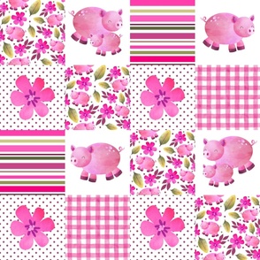 Patchwork 6" Square Cheater Quilt The Prettiest Farm Pink Pigs