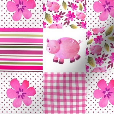 Smaller Patchwork 3" Square Cheater Quilt The Prettiest Farm Pink Pigs
