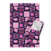 Smaller Patchwork 3" Square Cheater Quilt The Prettiest Farm Pink Pigs on Dark Navy