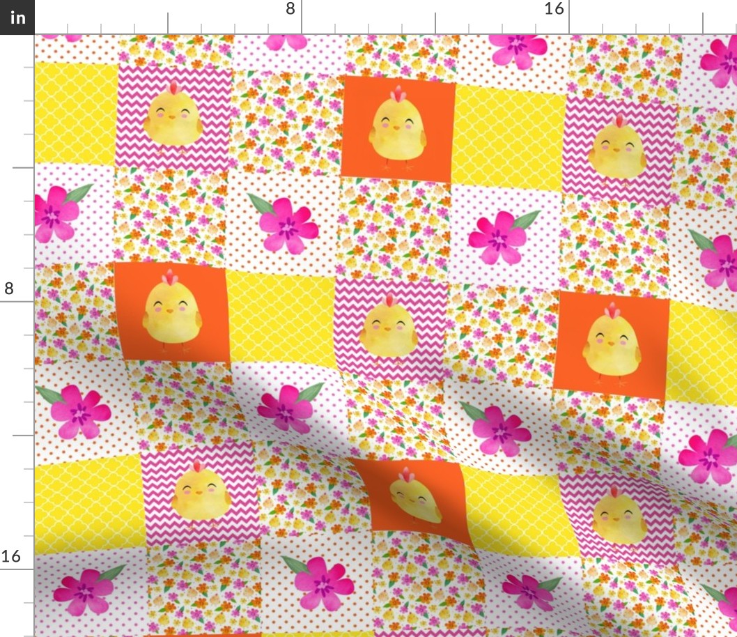 Smaller Patchwork 3" Square Cheater Quilt The Prettiest Farm Yellow Chicks