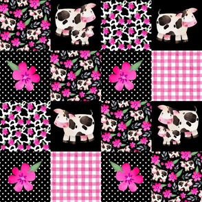 Patchwork 6" Square Cheater Quilt The Prettiest Farm Cow Print on Black