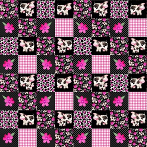 Smaller Patchwork 3" Square Cheater Quilt The Prettiest Farm Cow Print on Black