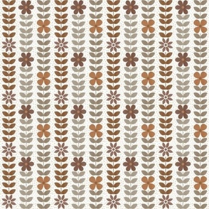 Small Scale Neutral Scandi Vine and Flowers Warm Tones Tan Brown Grey on Ivory off White