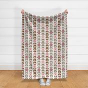 Large Scale Neutral Scandi Vine and Pink Flowers Warm Tones Tan Brown Grey on Ivory off White
