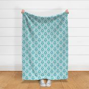 Large Scale Damask Floral Lagoon Turquoise Blue on White Petal Solid Coordinate