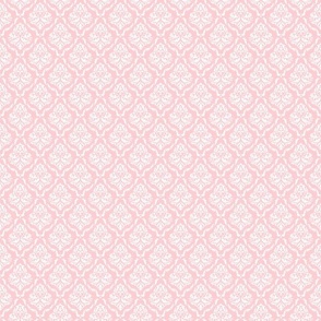 Small Scale Damask Floral White on Cotton Candy Pink Petal Solid Coordinate