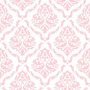 Large Scale Damask Floral Cotton Candy Pink on White Petal Solid Coordinate