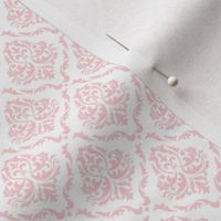 Small Scale Damask Floral Cotton Candy Pink on White Petal Solid Coordinate